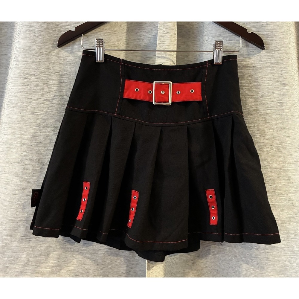 Royal Bones by Tripp Pleated Mini Skirt Size S Black Red Grunge Goth